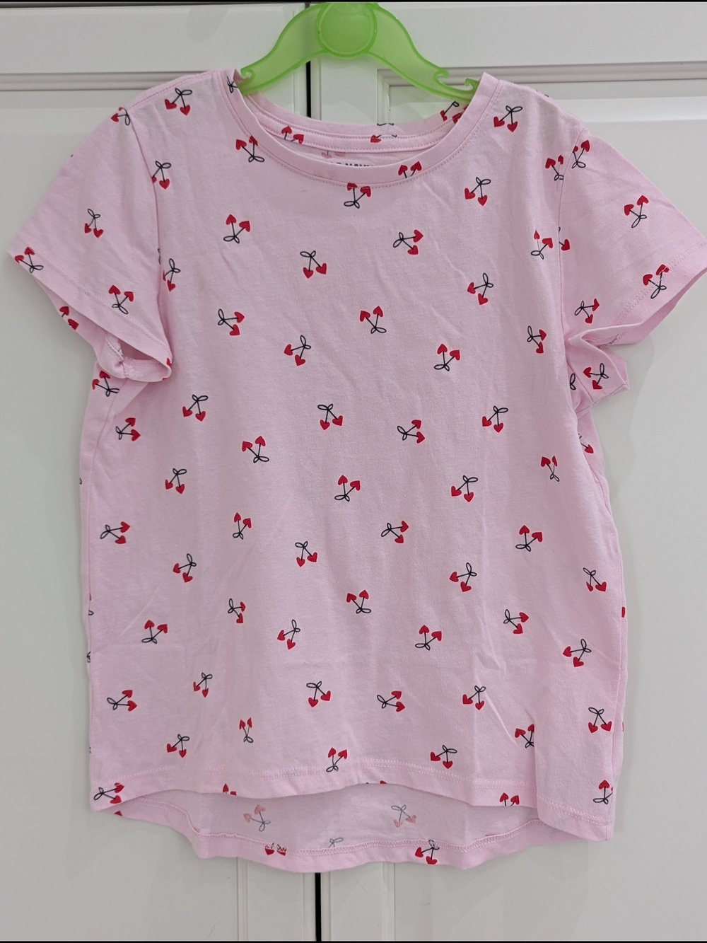 5/$35 Old Navy Girls T-Shirt L 10-12 Pink Cherry Heart Print Cotton Short Sleeve